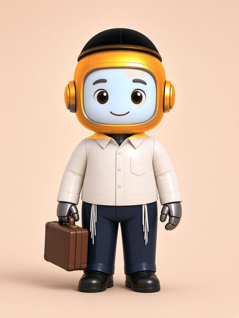 A Chabot son, with a soft baby-blue face and a tangerine helmet, in a white shirt