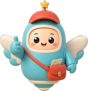 Breezy, the turquoise flying guide bot, giving a thumbs up
